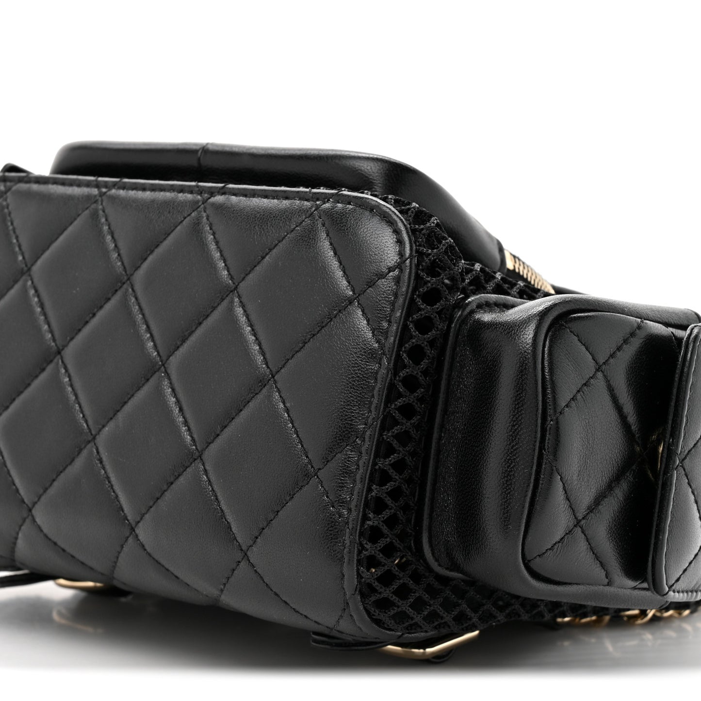 Shiny Lambskin Mesh Quilted Small Cargo Duma Drawstring Backpack Black