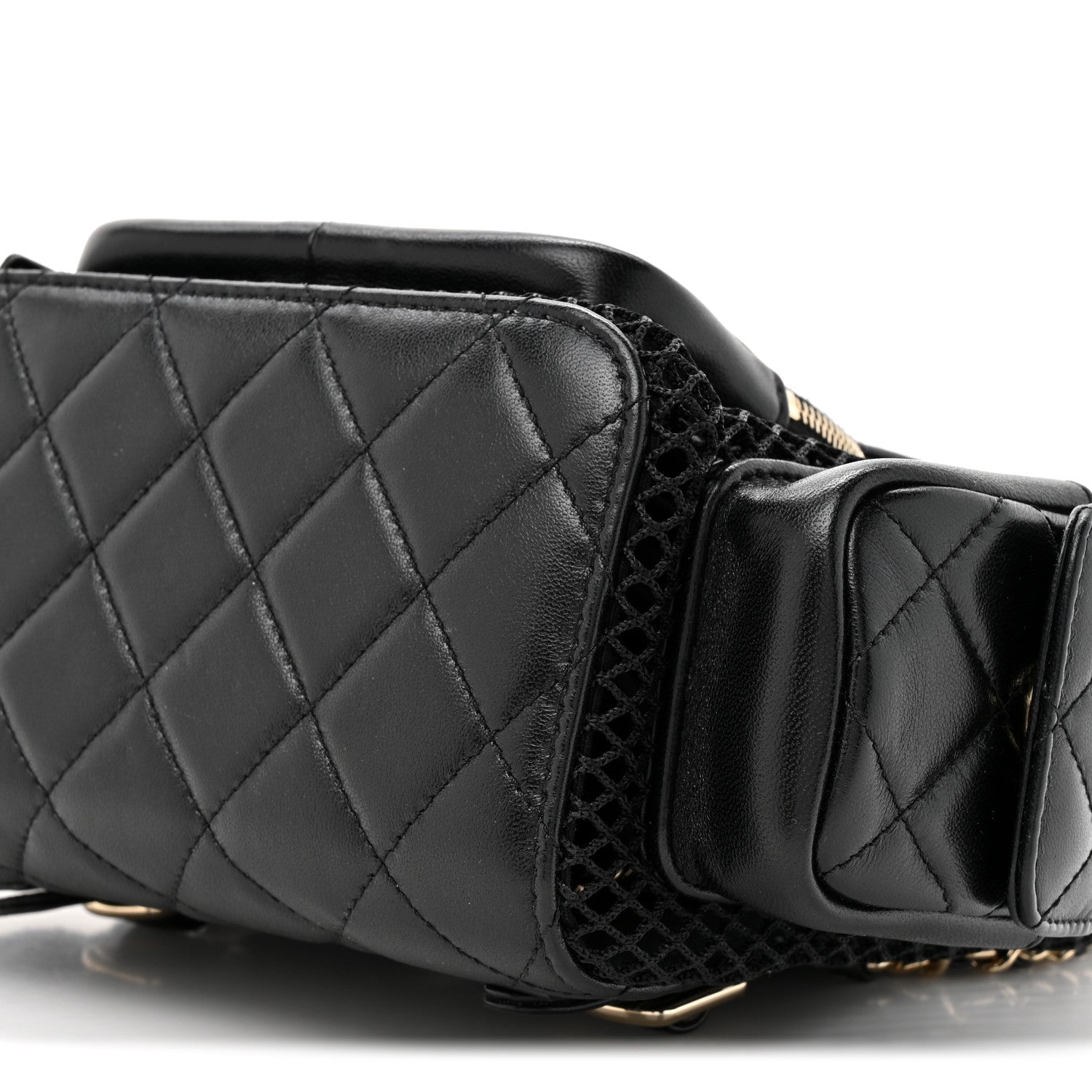Chanel Shiny Lambskin Mesh Quilted Small Cargo Duma Drawstring Backpack Black 9 of 10