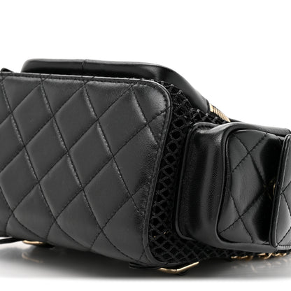 Chanel Shiny Lambskin Mesh Quilted Small Cargo Duma Drawstring Backpack Black 9 of 10