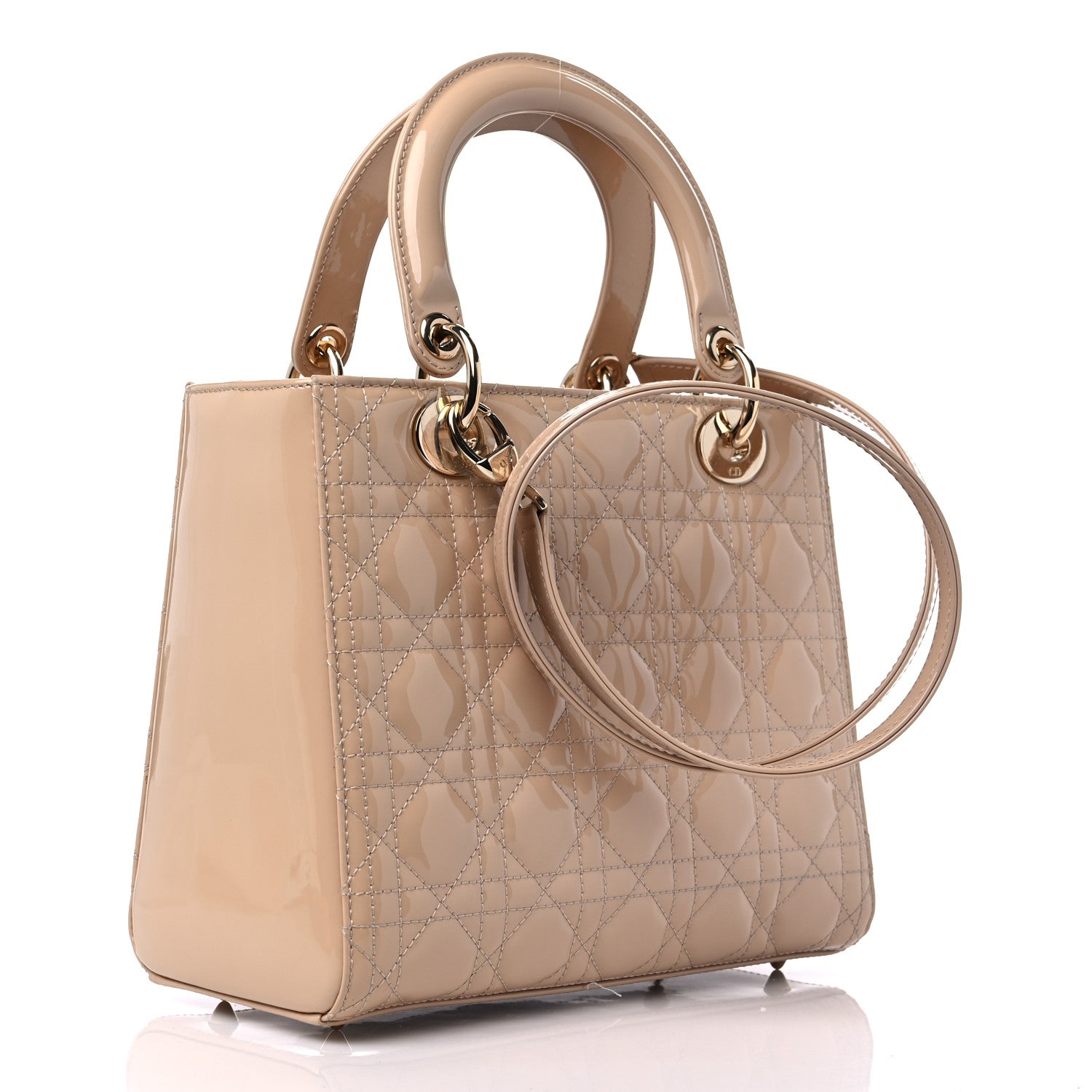 Christian Dior Patent Cannage Medium Lady Dior Beige 3 of 9
