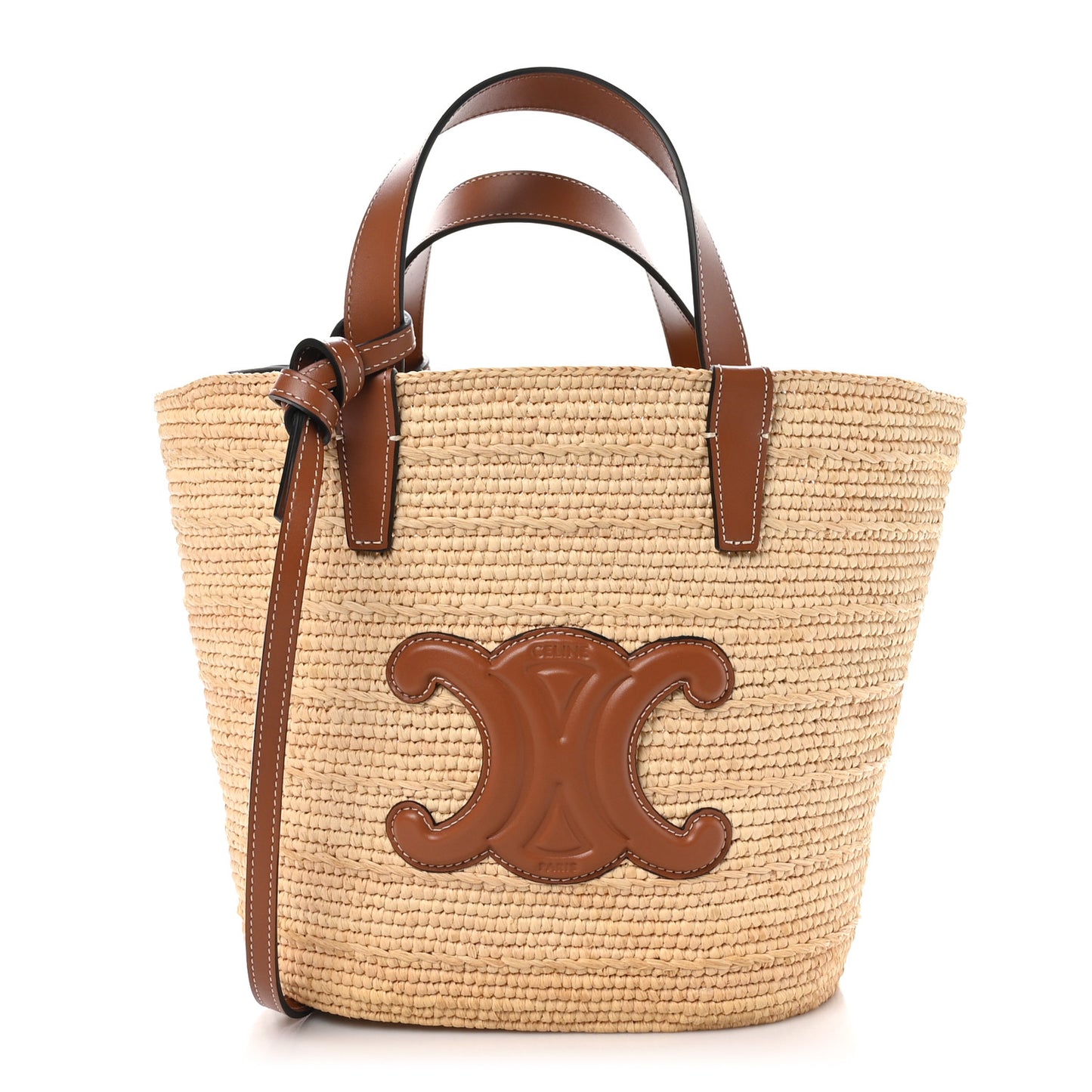 Raffia Calfskin Triomphe Teen Panier Tan