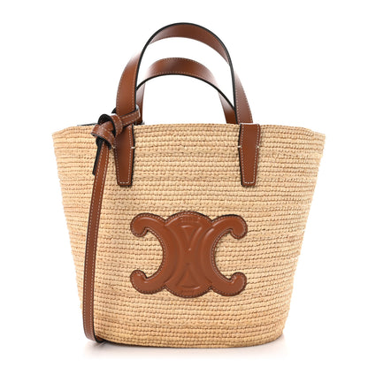 Celine Raffia Calfskin Triomphe Teen Panier Tan 1 of 10