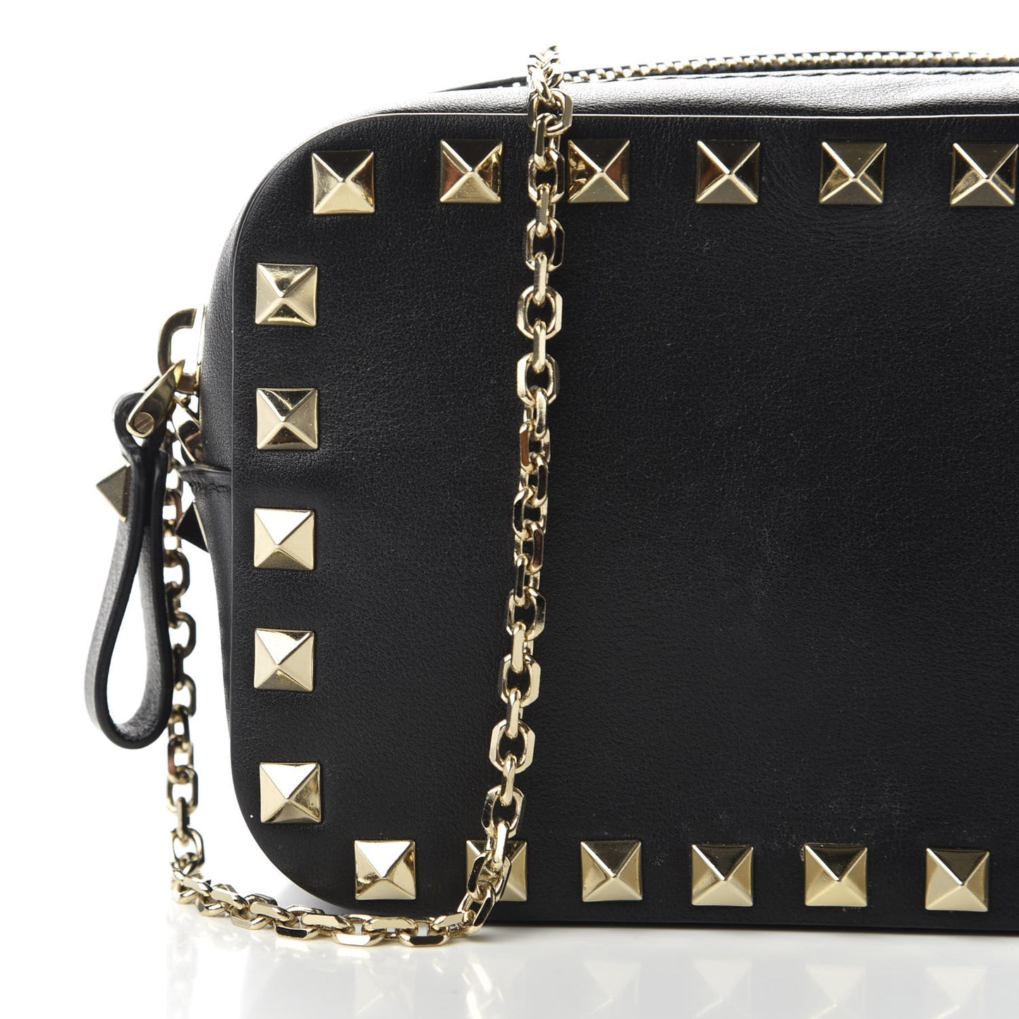 Calfskin Small Rockstud Chain Camera Crossbody Bag Black
