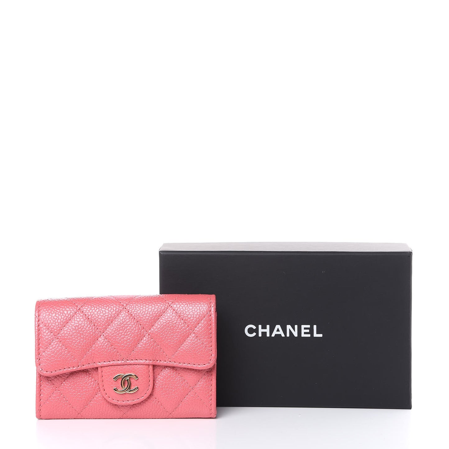 Metallic Caviar Quilted Flap Card Holder Pink