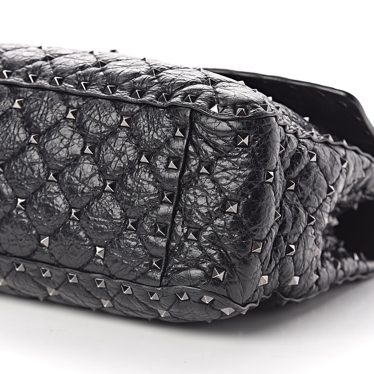 Valentino Garavani Craquele Nappa Large Rockstud Spike Shoulder Bag Black 10 of 10