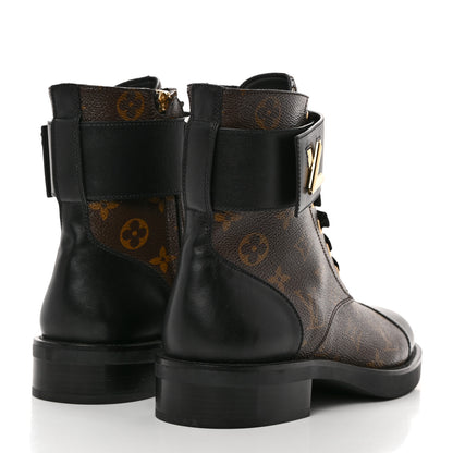 Louis Vuitton Calfskin Monogram Wonderland Flat Ranger Boots 38.5 Black 4 of 10