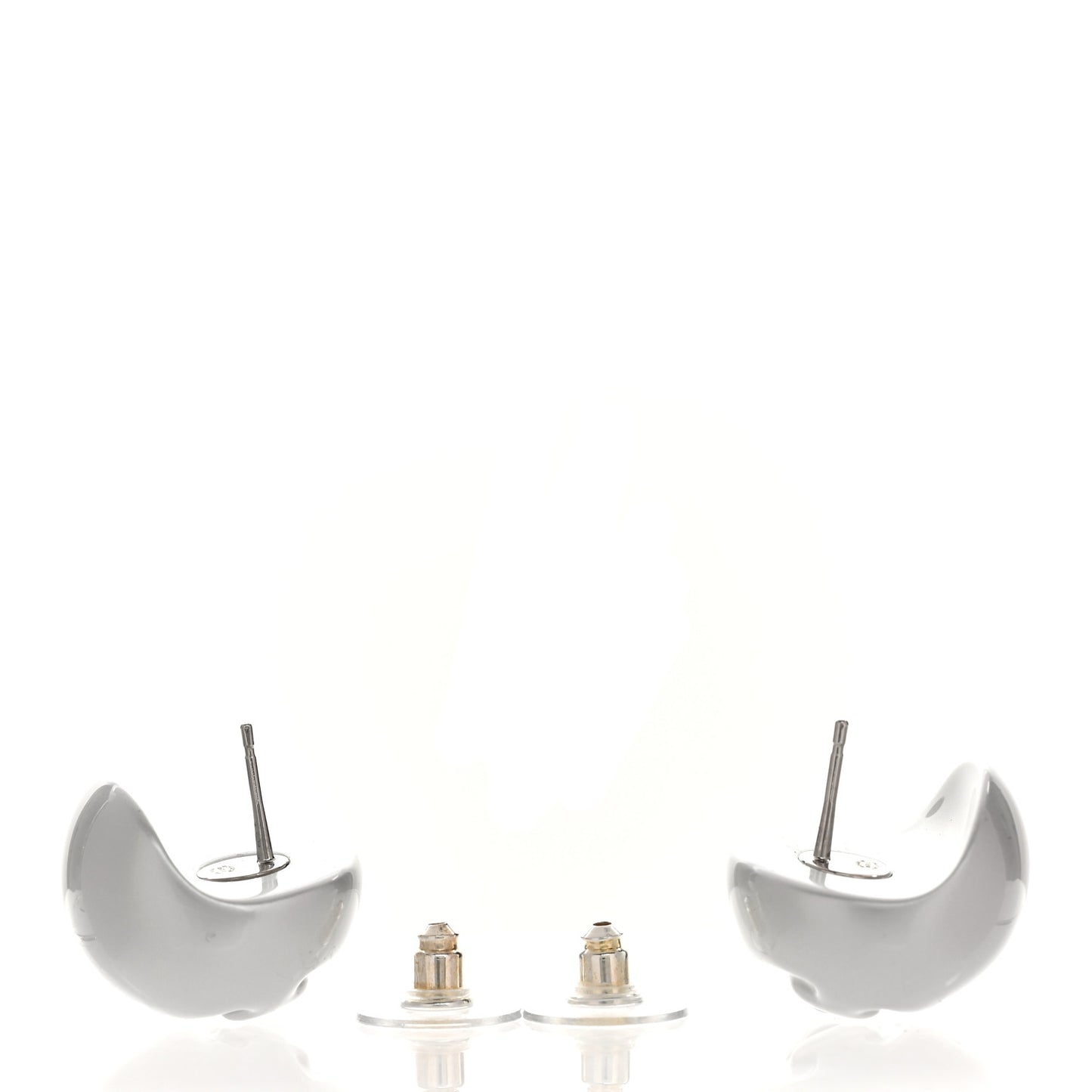 Resin Metal CC Stud Earrings Silver Pearly White