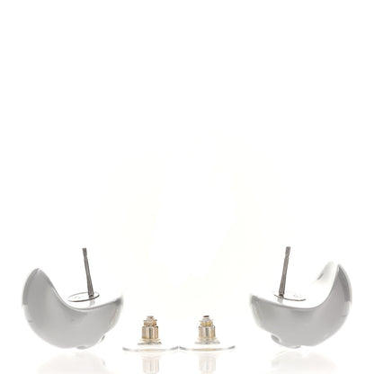 Chanel Resin Metal CC Stud Earrings Silver Pearly White 3 of 5