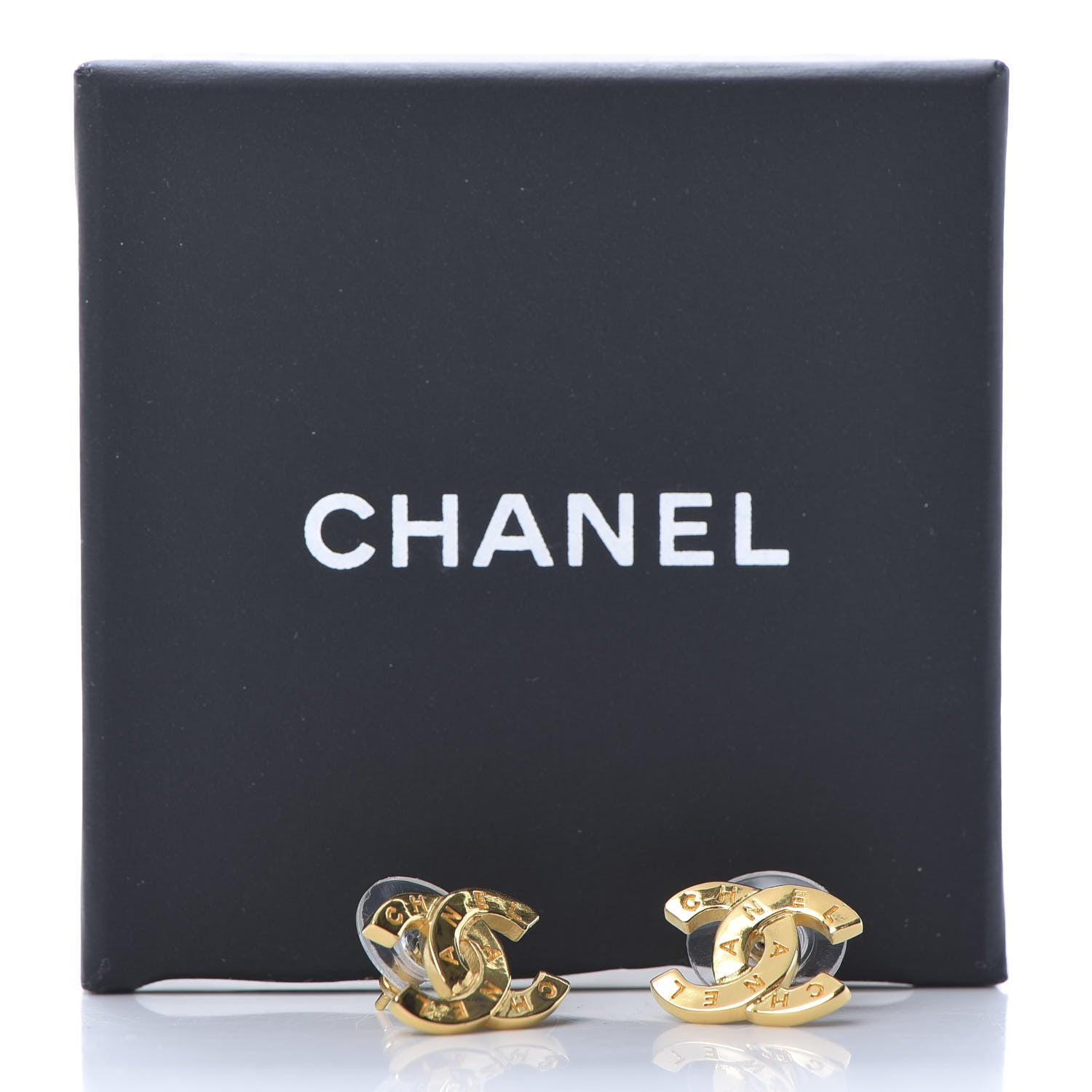Chanel Metal CC Paris Button Stud Earrings Gold 5 of 5