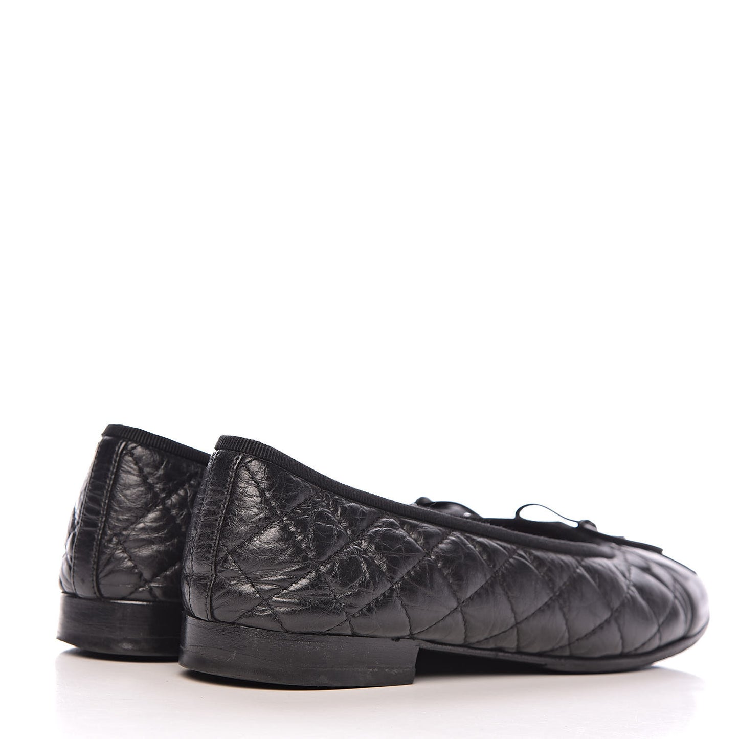 Aged Calfskin Quilted CC Cap Toe Ballerina Flats 37.5 Black