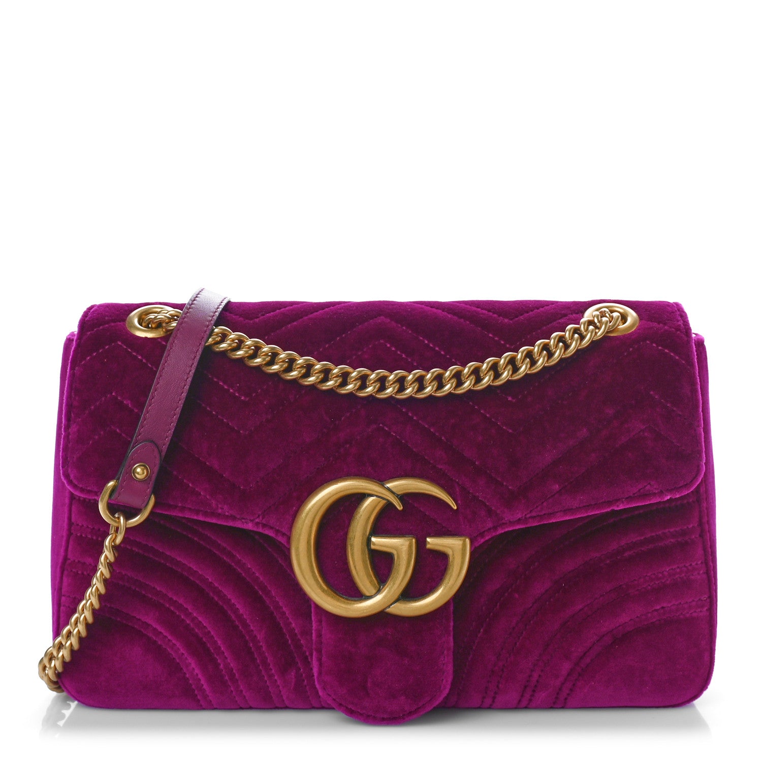 Gucci Velvet Matelasse Medium GG Marmont Shoulder Bag Fuchsia Violet Cyclamen 1 of 9
