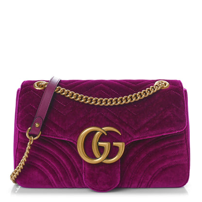Gucci Velvet Matelasse Medium GG Marmont Shoulder Bag Fuchsia Violet Cyclamen 1 of 9