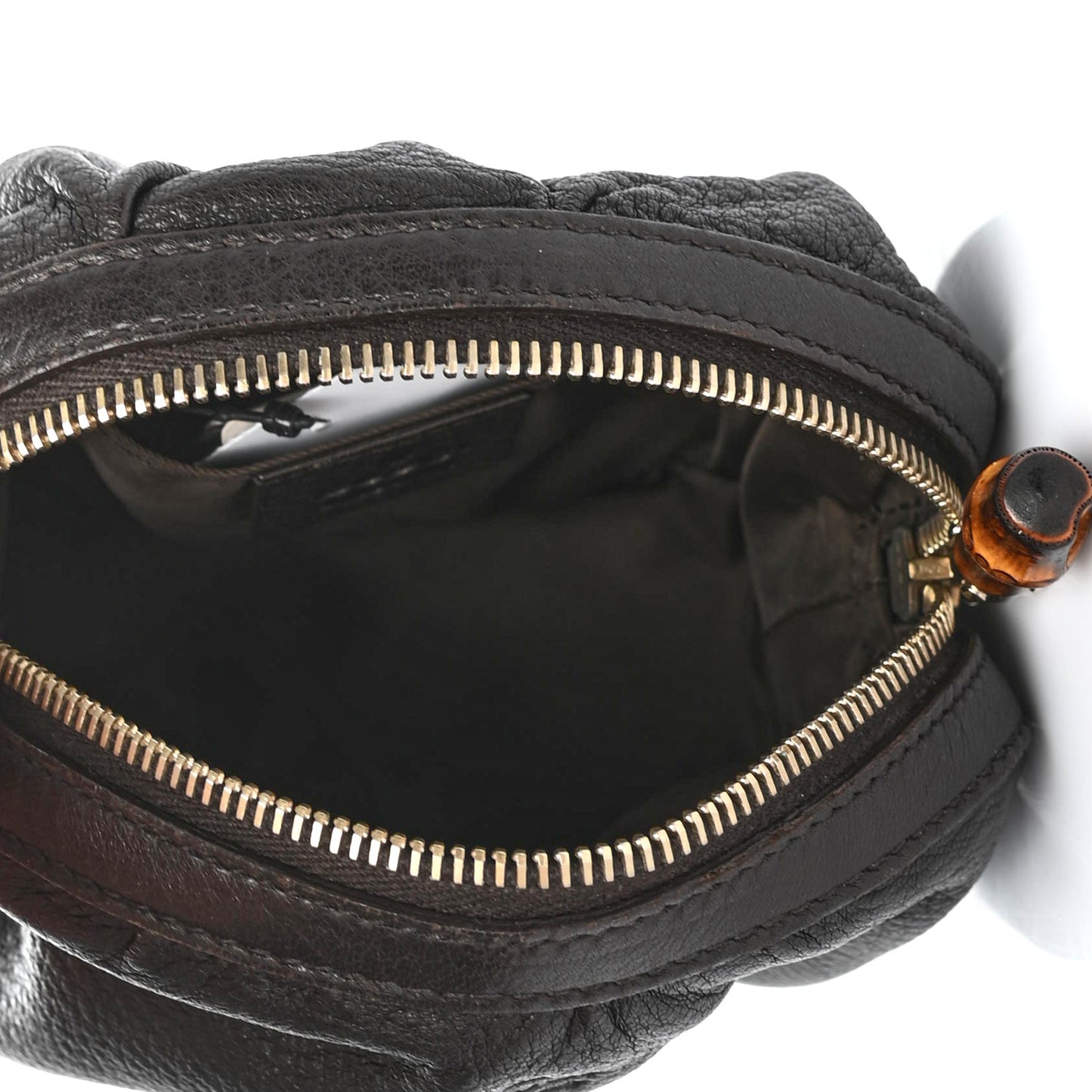 Deerskin Medium Bamboo Cosmetic Case Dark Brown