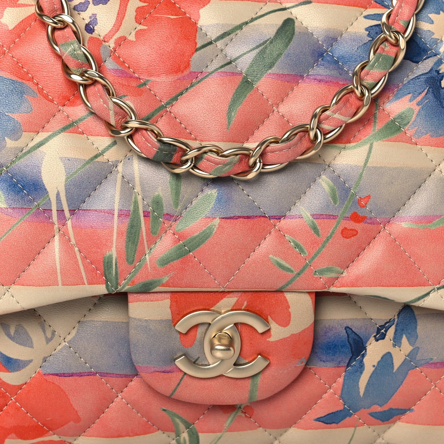 Lambskin Quilted Floral Jumbo Single Flap Multicolor