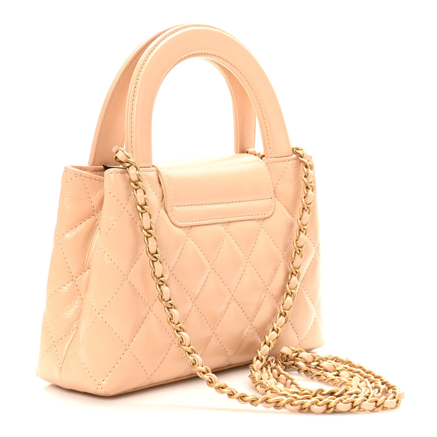 Chanel Shiny Aged Calfskin Quilted Nano Kelly Shopper Beige 3 of 9