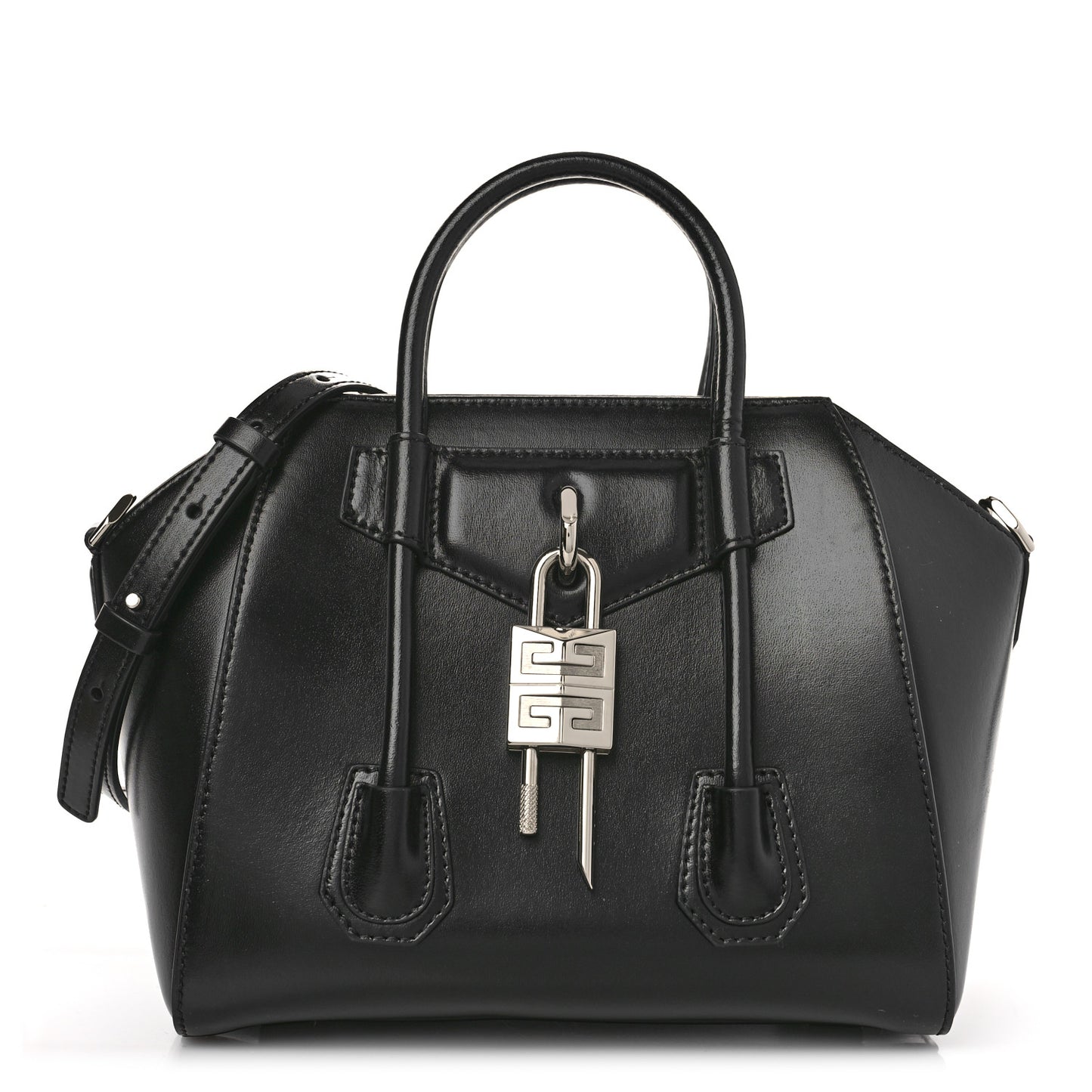 Box Calfskin Mini Lock Antigona Shoulder Bag Black