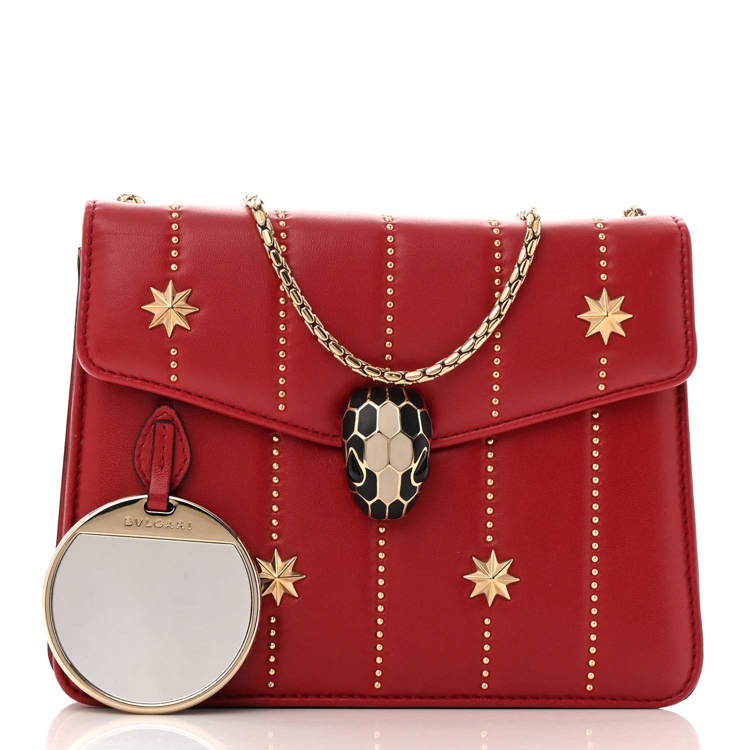 Bulgari Calfskin Star Studded Serpenti Forever Crossbody Bag Red 3 of 14