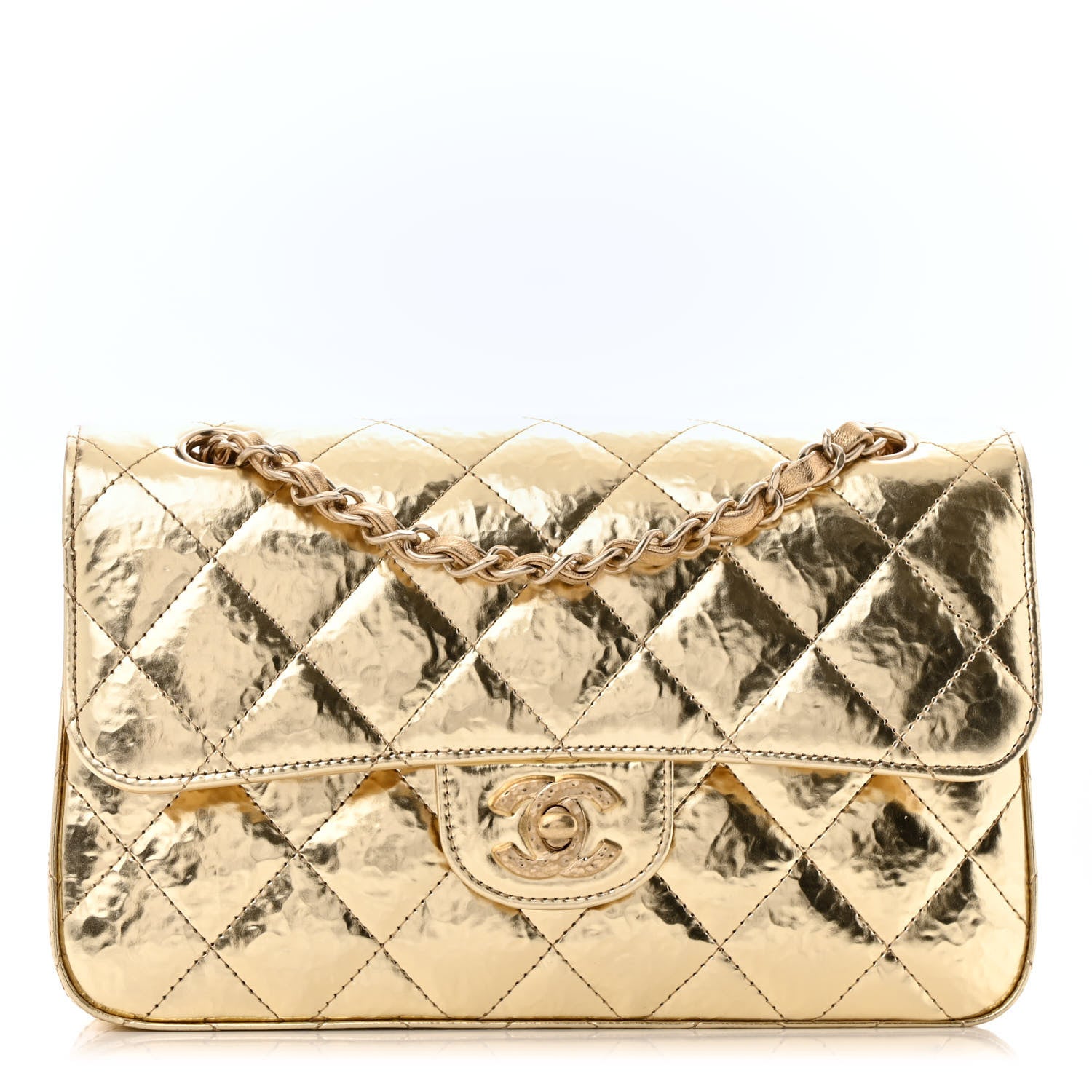 Chanel Hammered Metallic Calfskin Quilted Small Double Flap Gold 1 of 11
