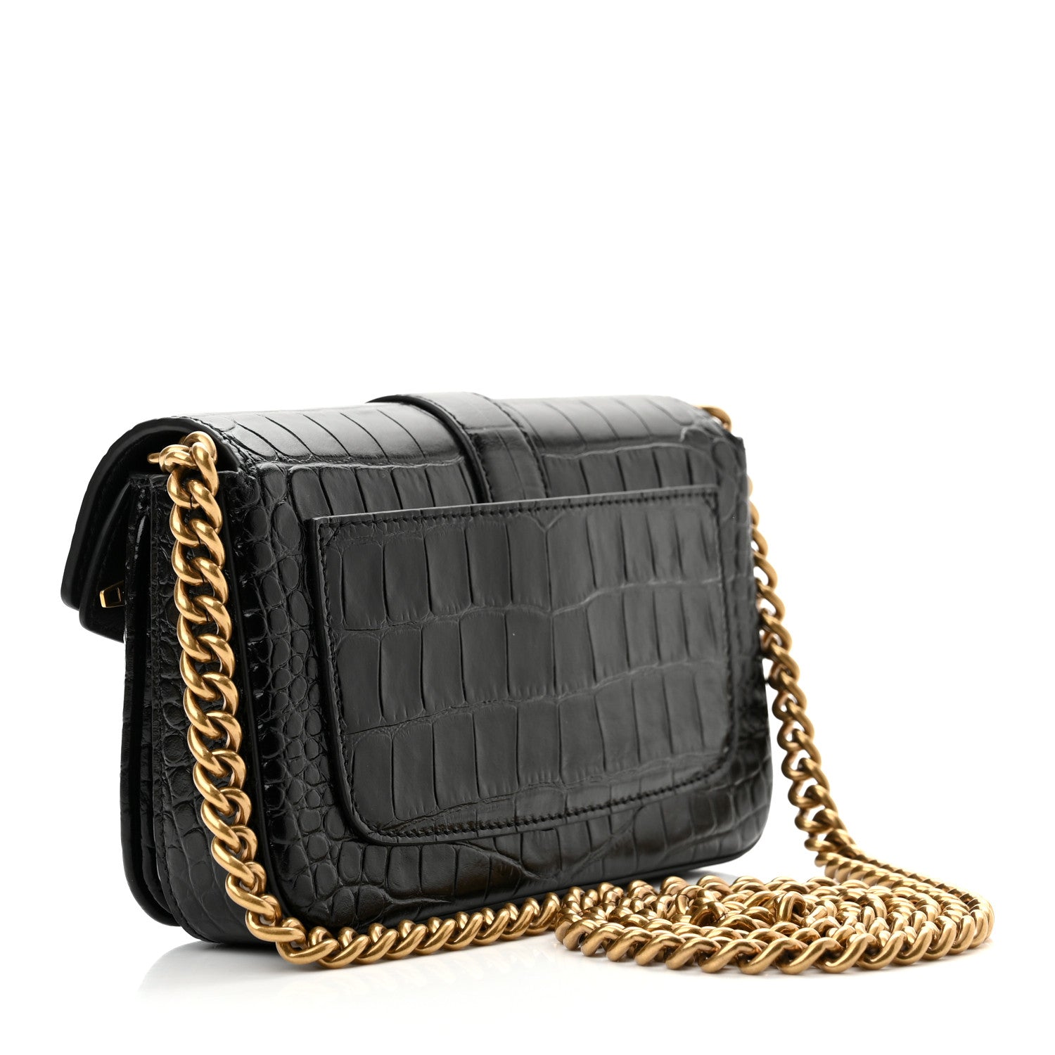 Balenciaga Shiny Super Supple Calfskin Crocodile Embossed Minister Flap Bag XS Black 2 of 10