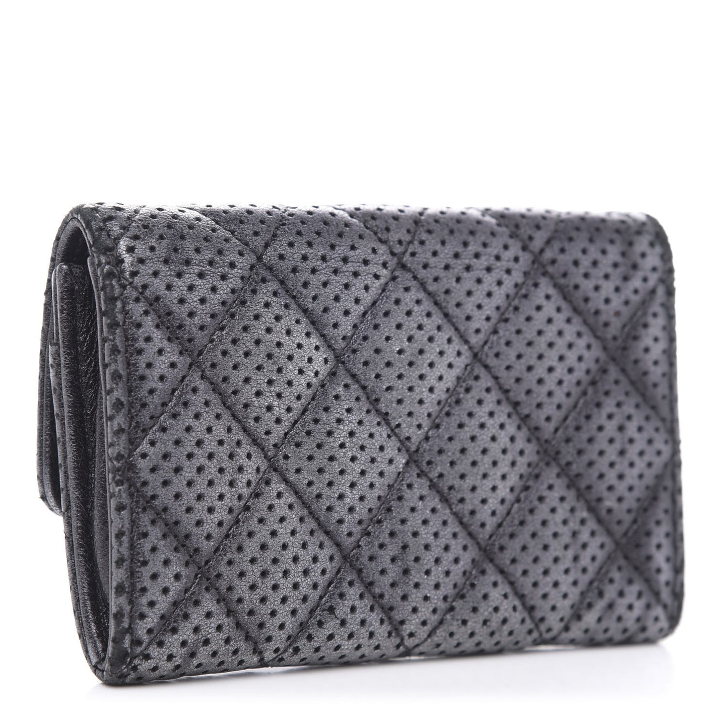Lambskin Perforated Quilted Card Holder Grey