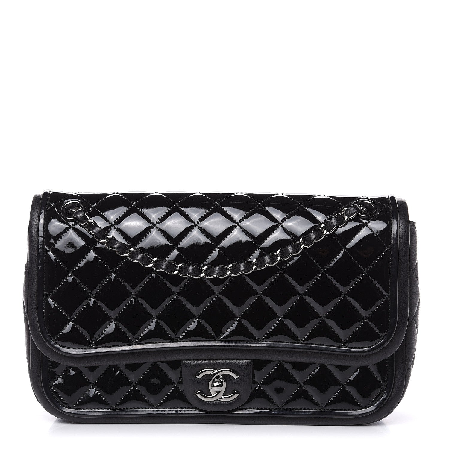 Chanel Patent Quilted Jumbo Classic Twist Flap Bag Black 1 of 10