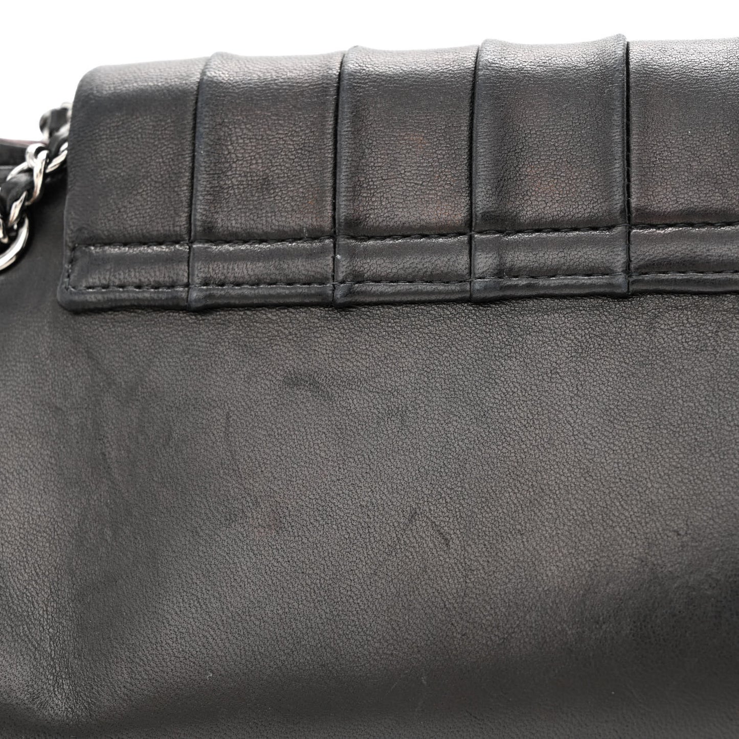 Lambskin Vertical Quilt Small Accordion Flap Black