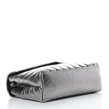 Saint Laurent Metallic Calfskin Y Quilted Monogram Small Loulou Chain Satchel Acciaio 4 of 13