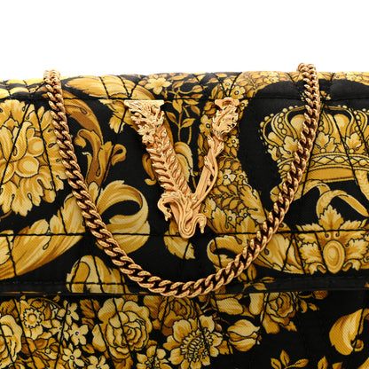 Versace Silk Barocco Printed Quilted Virtus V Mini Chain Flap Shoulder Bag Black Gold 7 of 11