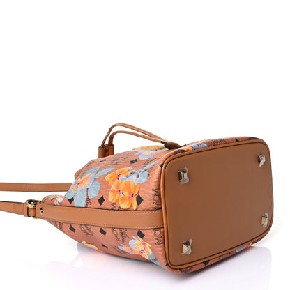 MCM Visetos Floral Print Small Drawstring Bucket Bag Cognac 3 of 5