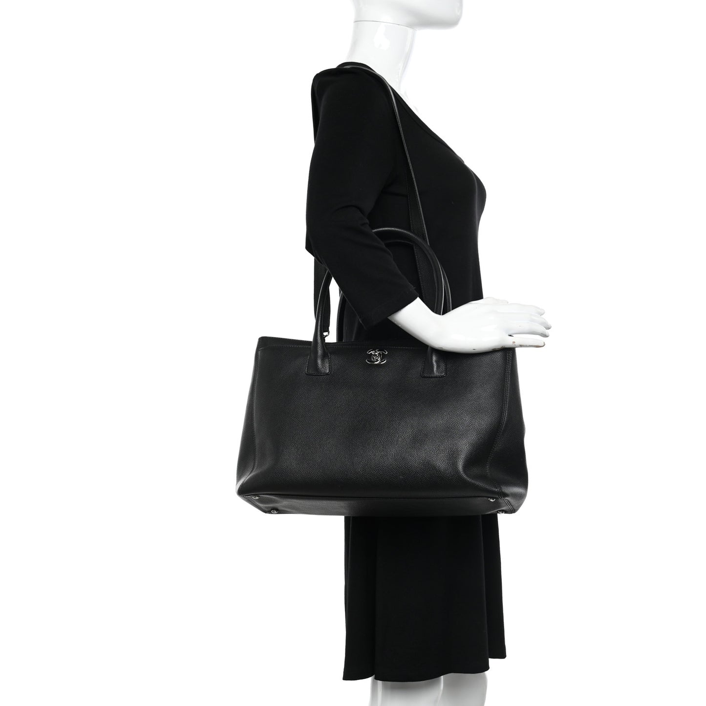 Calfskin Cerf Executive Shopper Tote Black