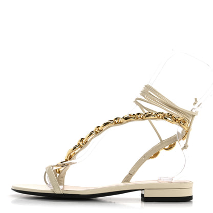 Gucci Vernice Crystal Lambskin Marina Ankle Wrap Sandals 37 New Ivoire 1 of 9