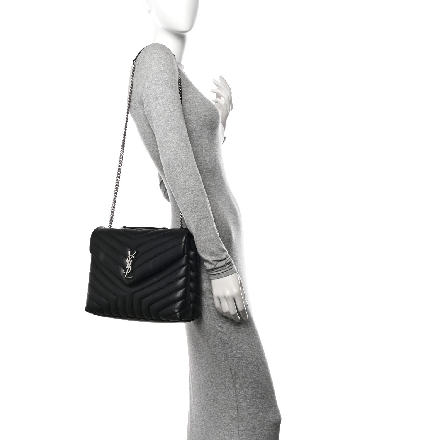 Saint Laurent Calfskin Y Quilted Monogram Medium Loulou Chain Satchel Black 2 of 10