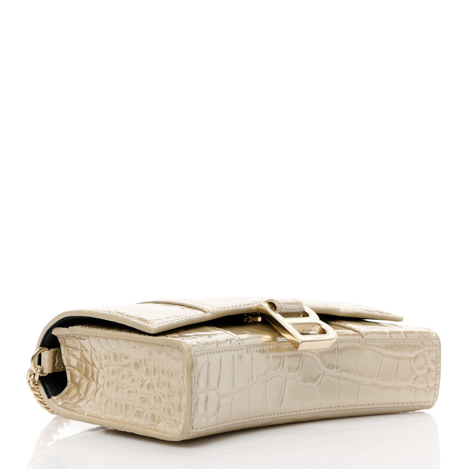 Balenciaga Metallic Calfskin Crocodile Embossed Hourglass Chain Bag Light Gold 4 of 10