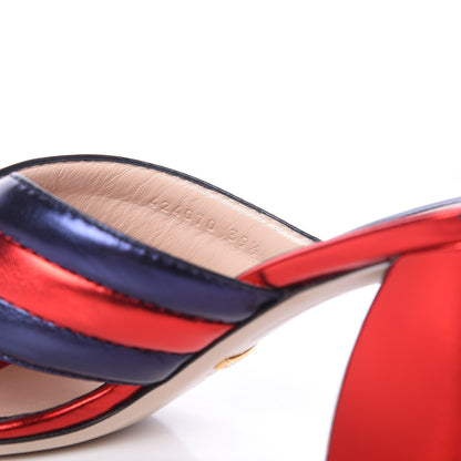 Gucci Metallic Nappa Crossover Mid Heel Slide Sandals 39.5 Blue Flame Red 9 of 9