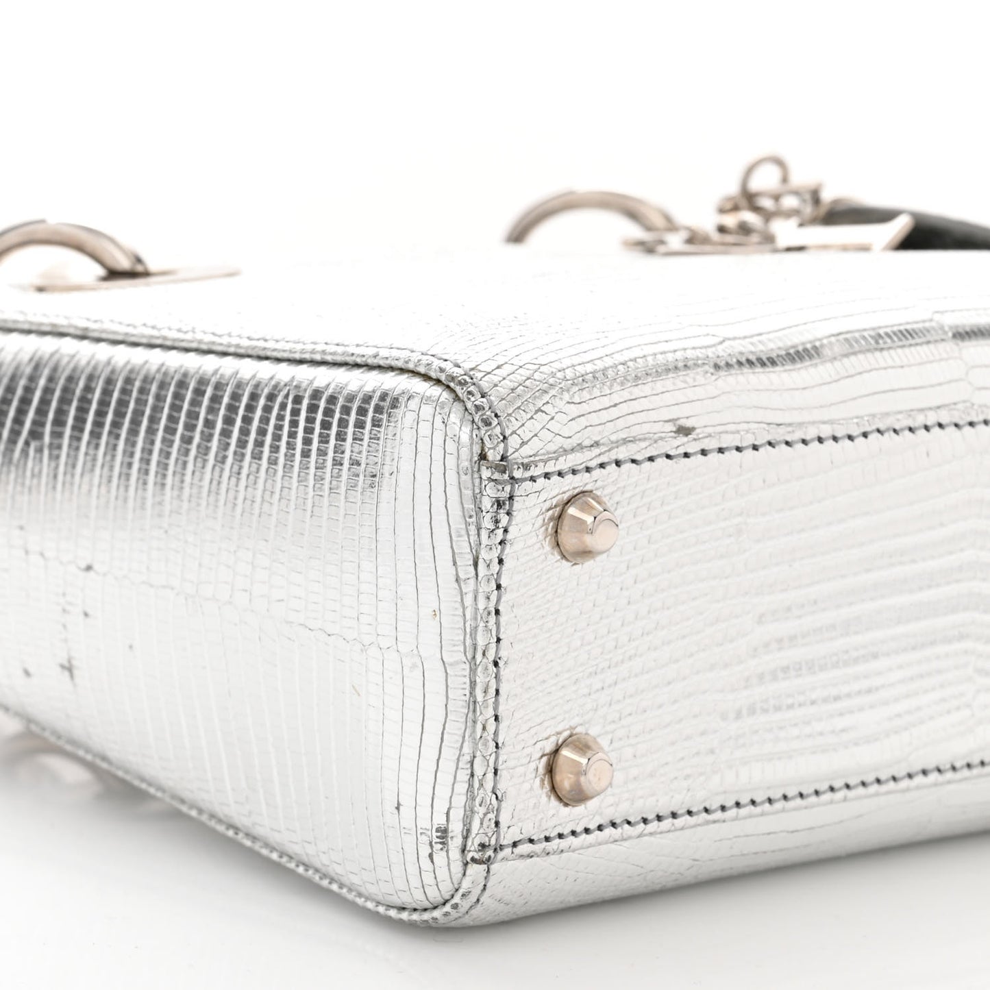 Metallic Lizard Mini Lady Dior Silver