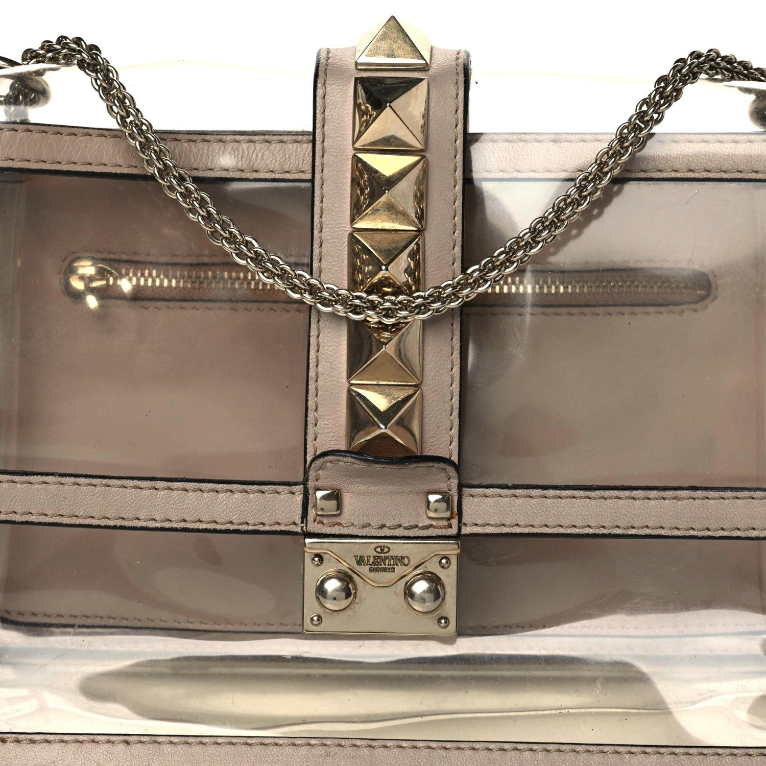 Valentino Garavani PVC Nappa Naked Medium Glam Lock Rockstud Flap Poudre 4 of 18