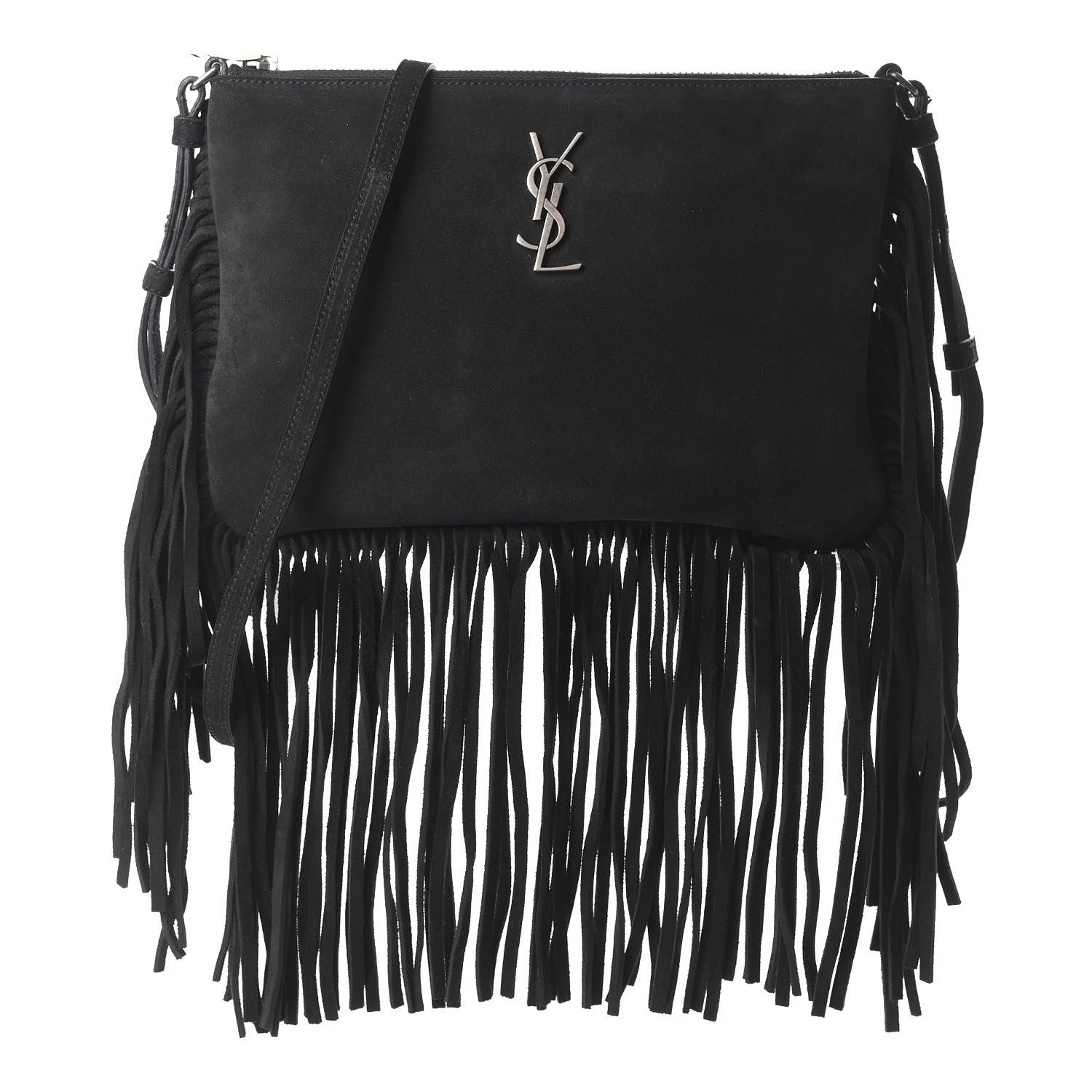 Saint Laurent Suede Calfskin Small Fringe Crossbody Bag Black 1 of 9