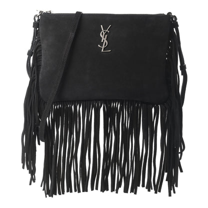 Saint Laurent Suede Calfskin Small Fringe Crossbody Bag Black 1 of 9