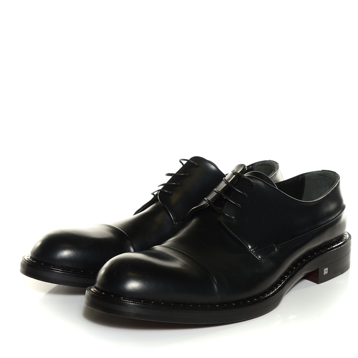 Glazed Calfskin Mens Track Captoe Derby Shoes 9.5 Black