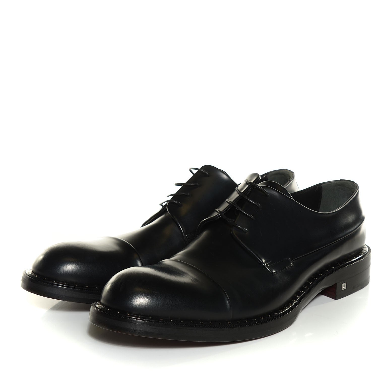 Louis Vuitton Glazed Calfskin Mens Track Captoe Derby Shoes 9.5 Black 3 of 7