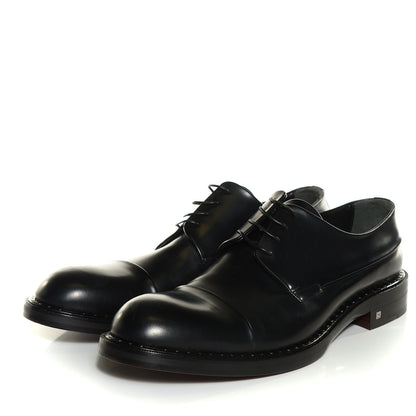 Louis Vuitton Glazed Calfskin Mens Track Captoe Derby Shoes 9.5 Black 3 of 7