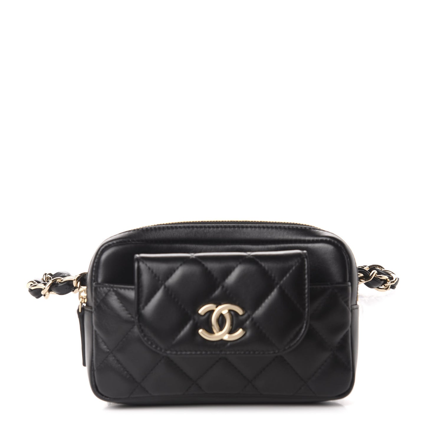 Lambskin Quilted Waist Bag Black
