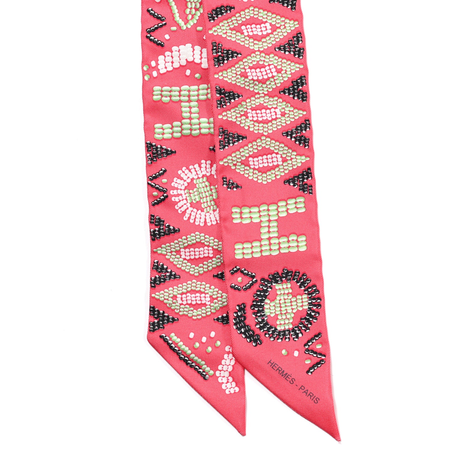 Hermes Silk Kelly En Perles Twilly Rose Vert Black 2 of 4