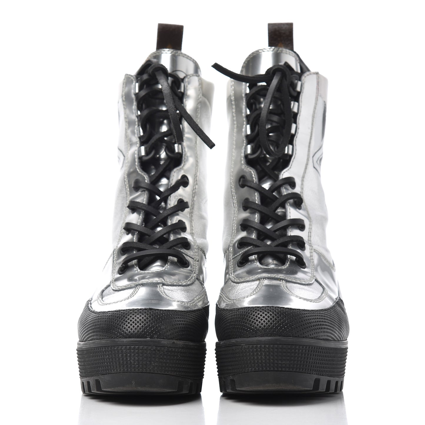 Patent Calfskin Spaceship Laureate Platform Desert Boots 37.5 Silver