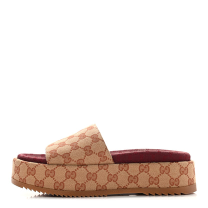 Gucci Canvas GG Monogram Angelina Platform Slide Sandals 39 Beige Ruggine 1 of 12