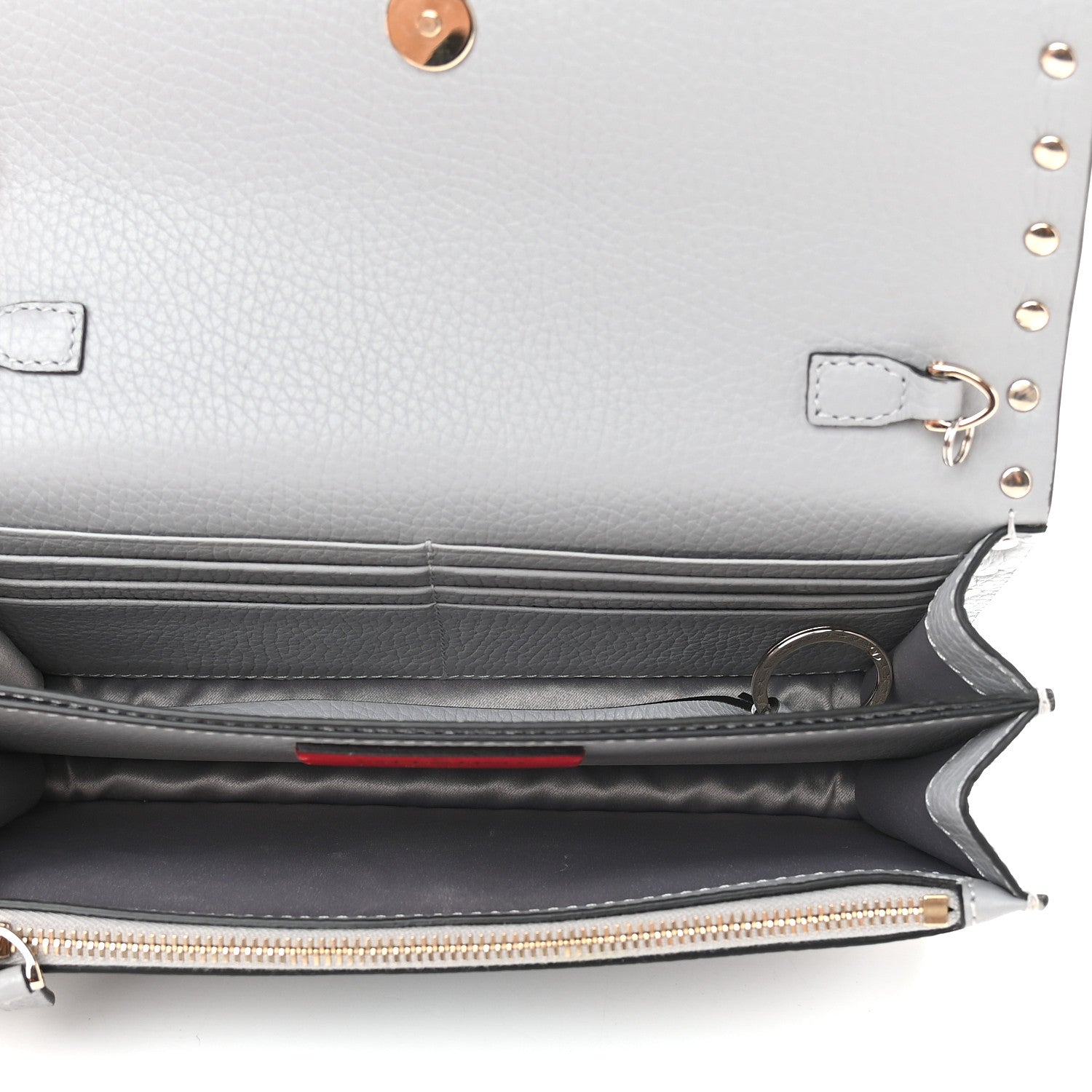 Valentino Garavani Pebbled Calfskin Rockstud Flap Wallet on Chain Pastel Grey 4 of 7
