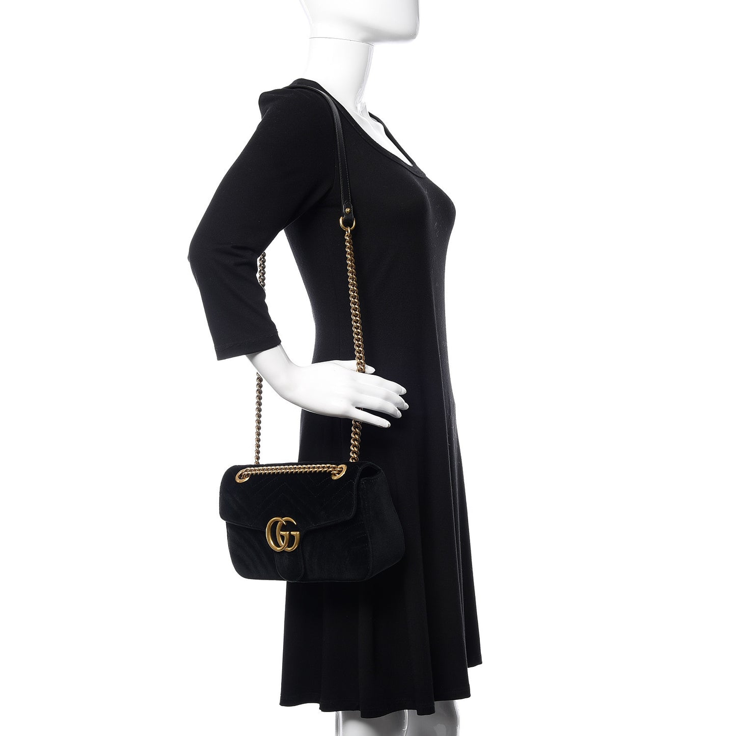 Velvet Matelasse Small GG Marmont Shoulder Bag Black