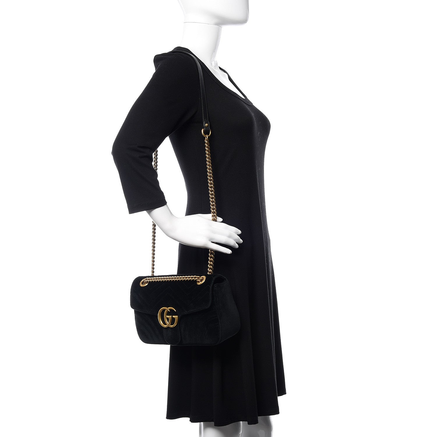 Gucci Velvet Matelasse Small GG Marmont Shoulder Bag Black 2 of 11