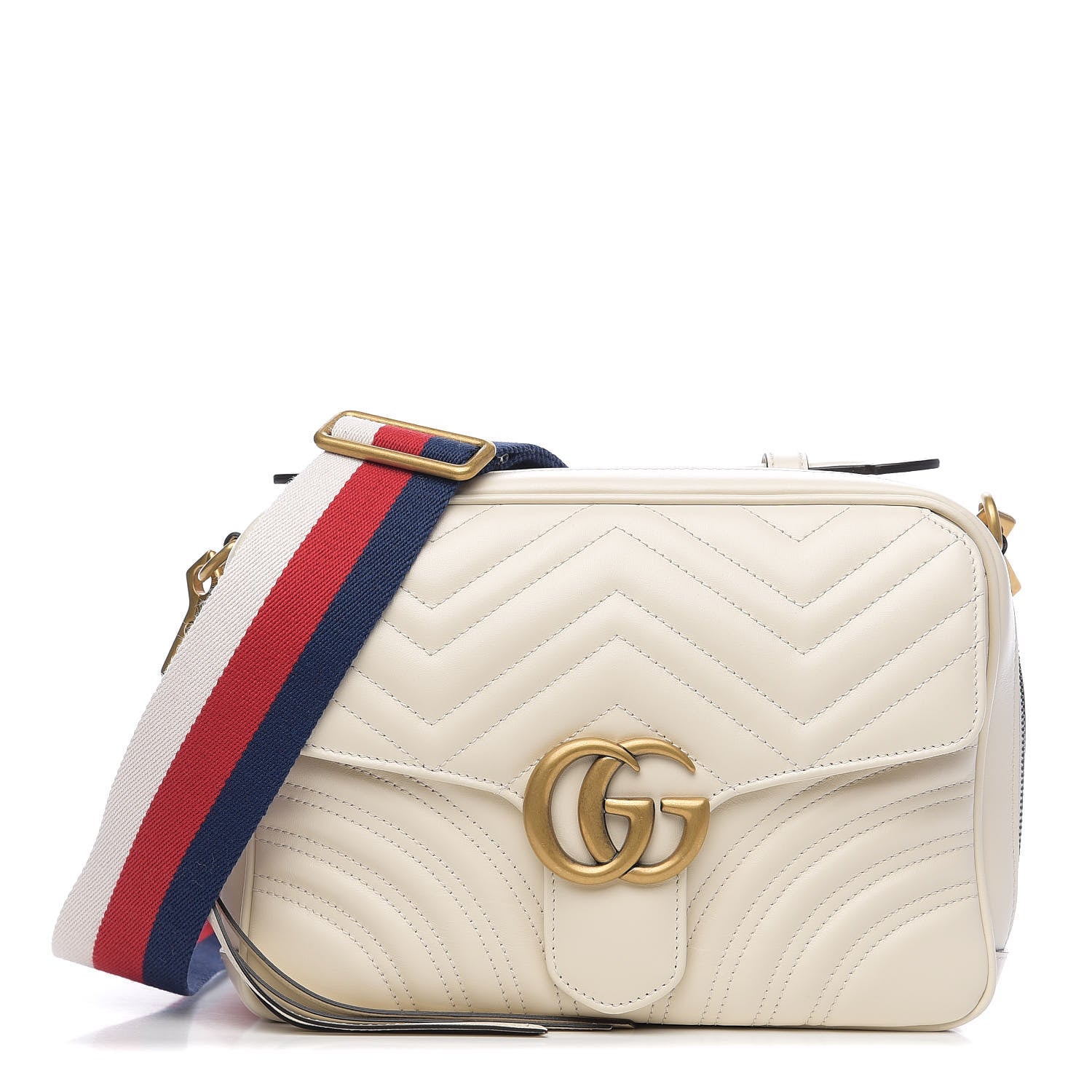 Gucci Calfskin Matelasse Sylvie Web Small GG Marmont Top Handle Shoulder Bag White 1 of 9