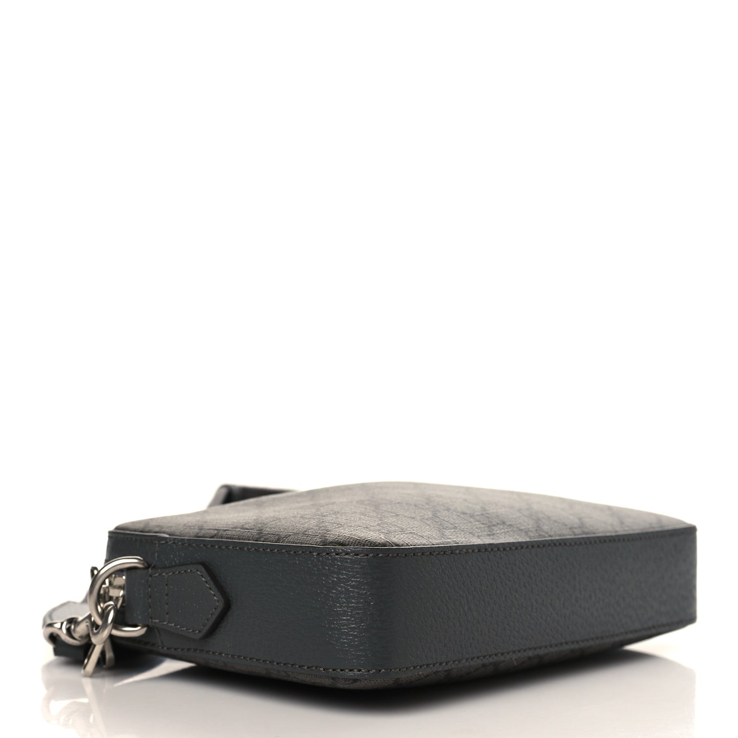 GG Supreme Monogram Textured Dollar Calfskin Web Ophidia Wristlet Shoulder Bag Grey Black Graphite Grey